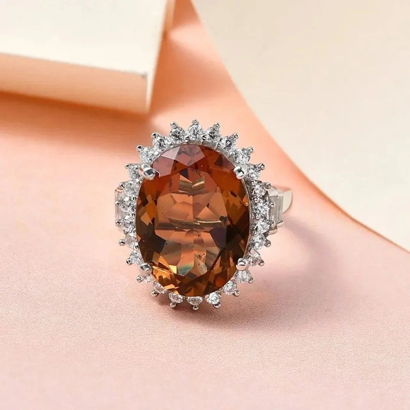 Color-Change Autumn Alexite & Natural White Zircon Halo Cocktail Ring. - Picture 8 of 11